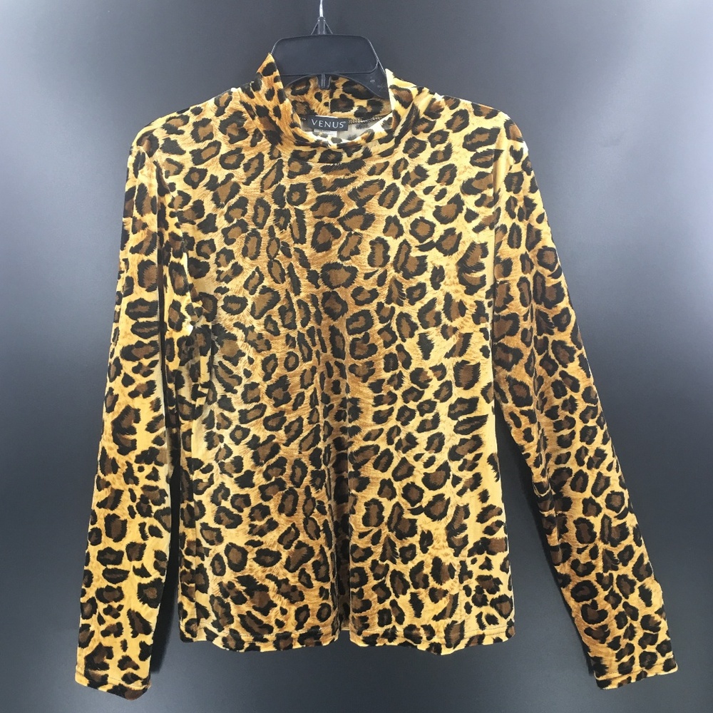 VENUS Leopard Print Long Sleeve Turtleneck Blouse